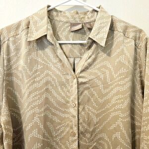 Chico's Womens Button Up Shirt Flowy Boho Lightweight Cottagecore Beige XL